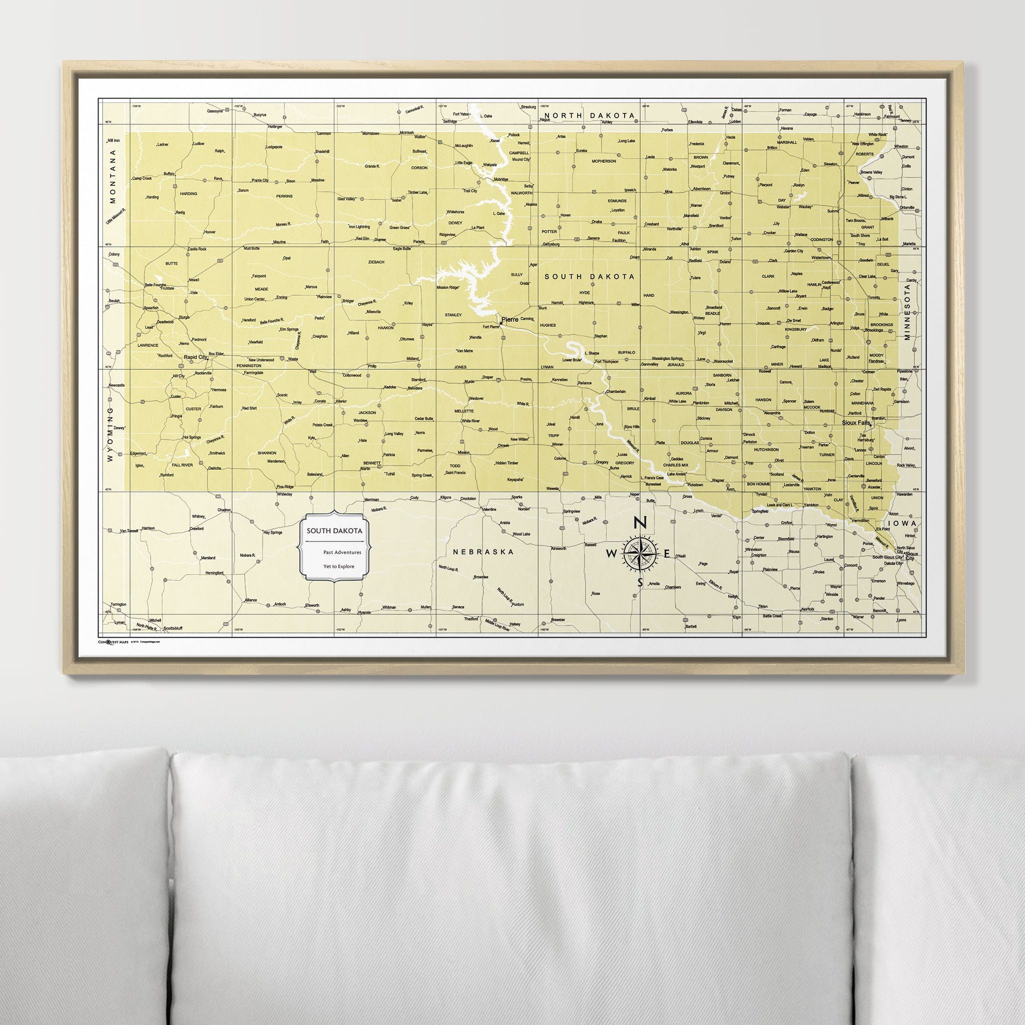 Push Pin South Dakota Map (Pin Board) - Yellow Color Splash CM Pin Board