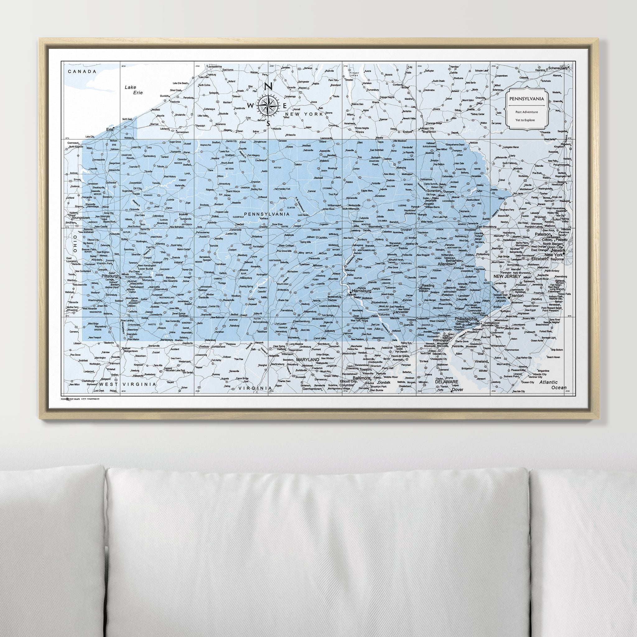 Push Pin Pennsylvania Map (Pin Board) - Light Blue Color Splash CM Pin Board