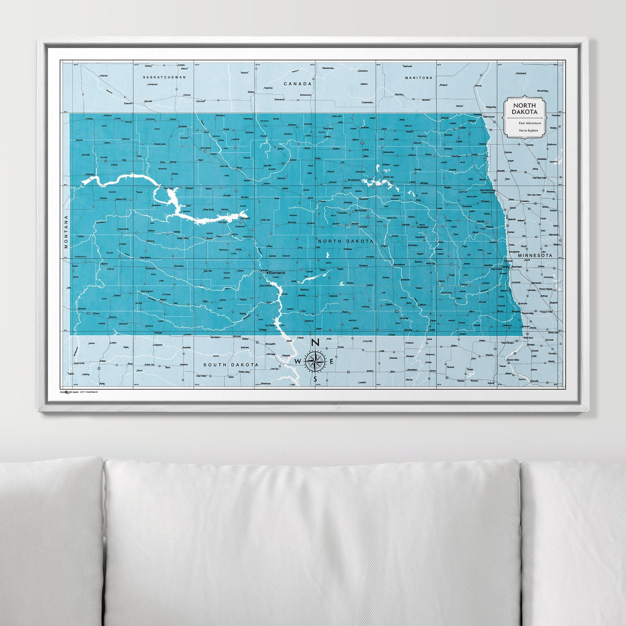 Push Pin North Dakota Map (Pin Board) - Teal Color Splash CM Pin Board