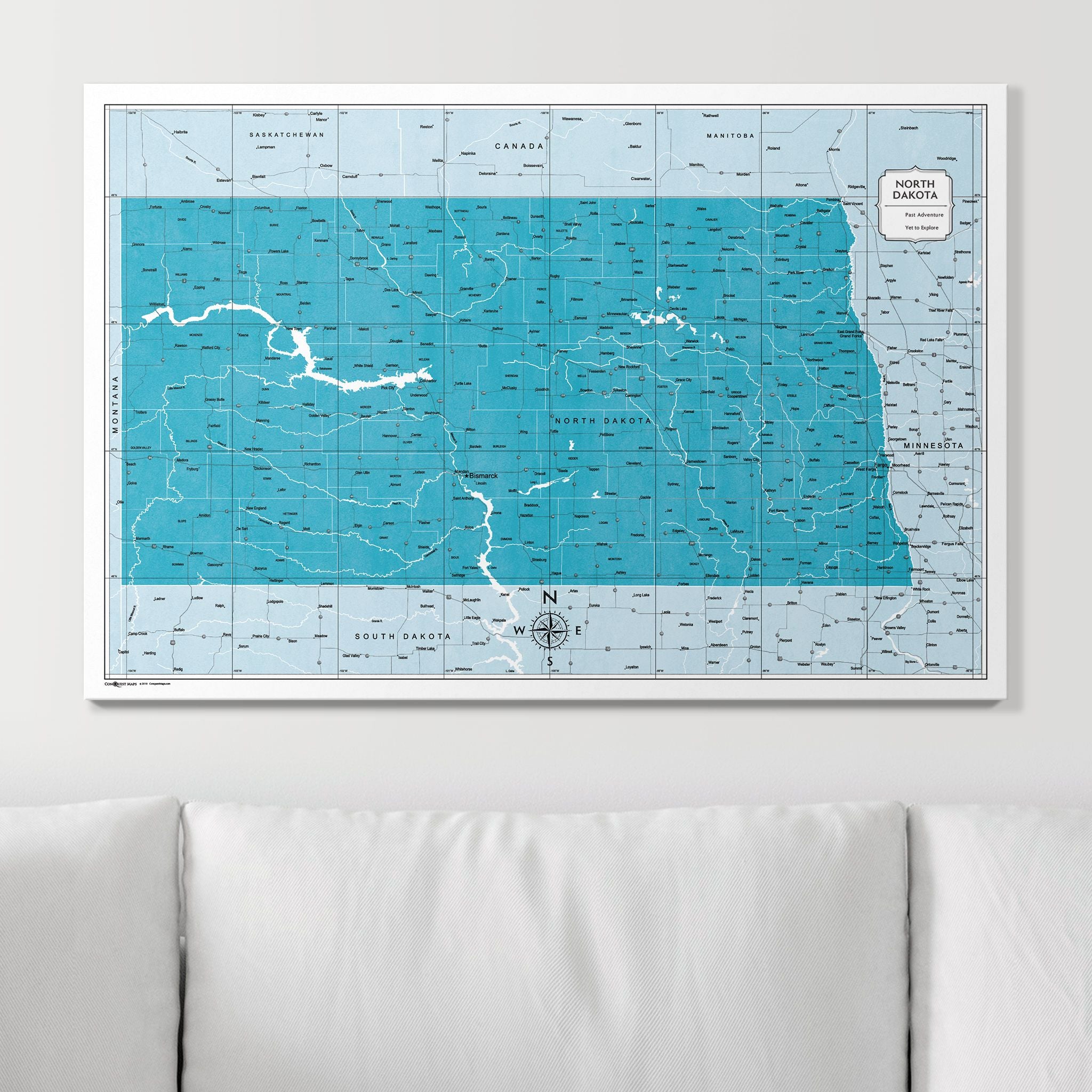 Push Pin North Dakota Map (Pin Board) - Teal Color Splash CM Pin Board