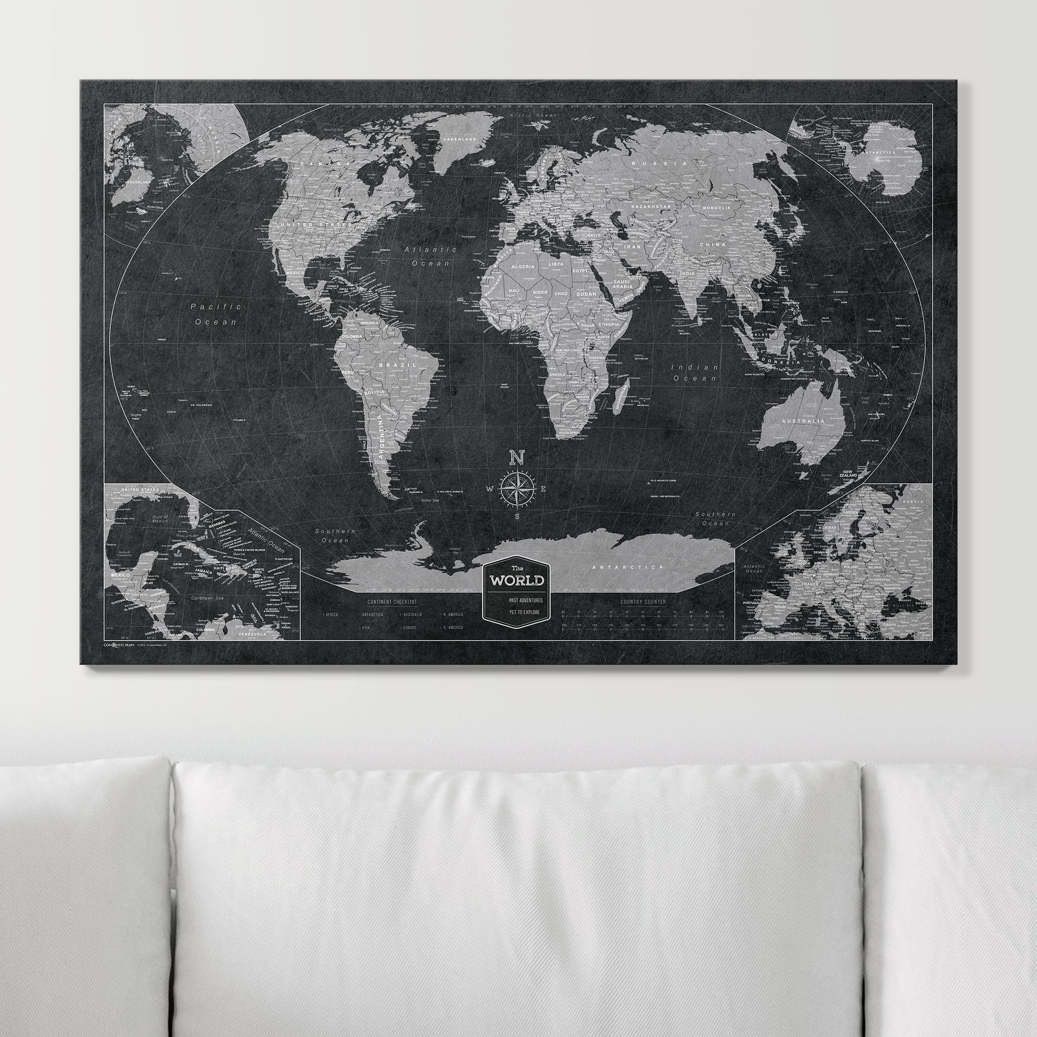 Push Pin World (Winkel Tripel) Map (Pin Board) - Modern Slate CM Pin Board