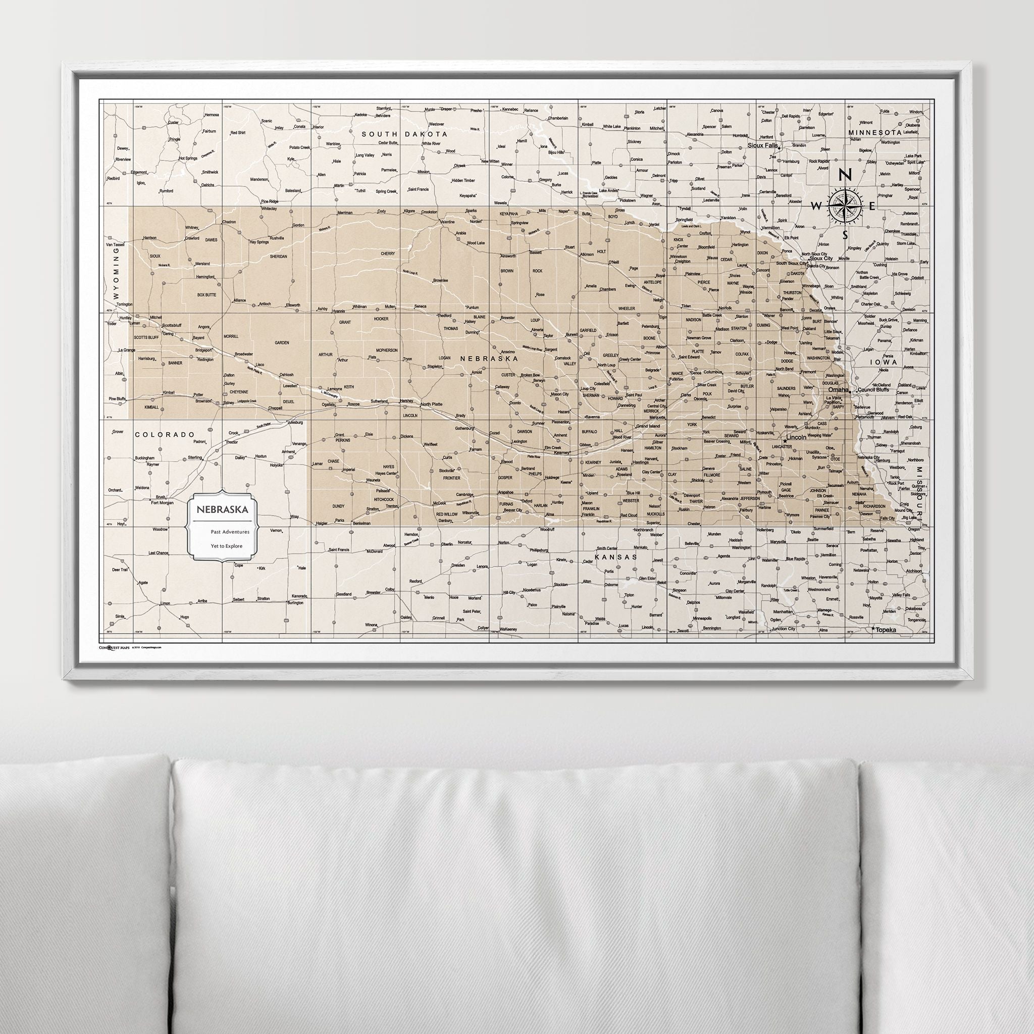 Push Pin Nebraska Map (Pin Board) - Light Brown Color Splash CM Pin Board