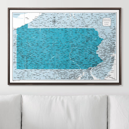 Push Pin Pennsylvania Map (Pin Board) - Teal Color Splash CM Pin Board