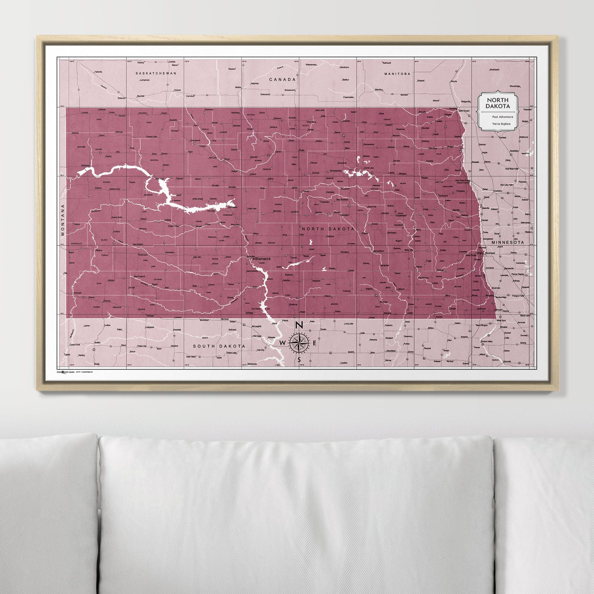 Push Pin North Dakota Map (Pin Board) - Burgundy Color Splash CM Pin Board