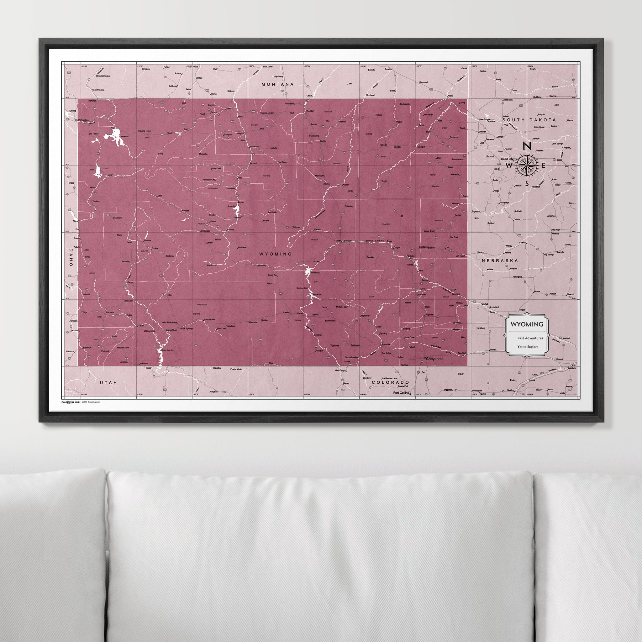 Push Pin Wyoming Map (Pin Board) - Burgundy Color Splash CM Pin Board