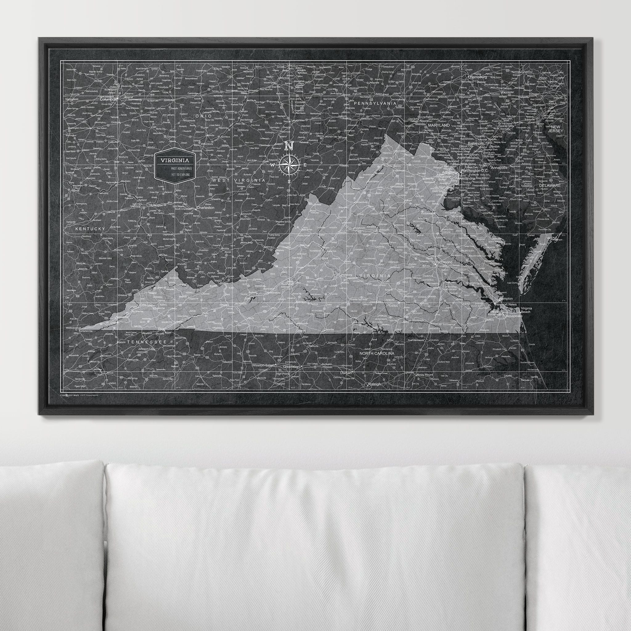 Push Pin Virginia Map (Pin Board) - Modern Slate CM Pin Board