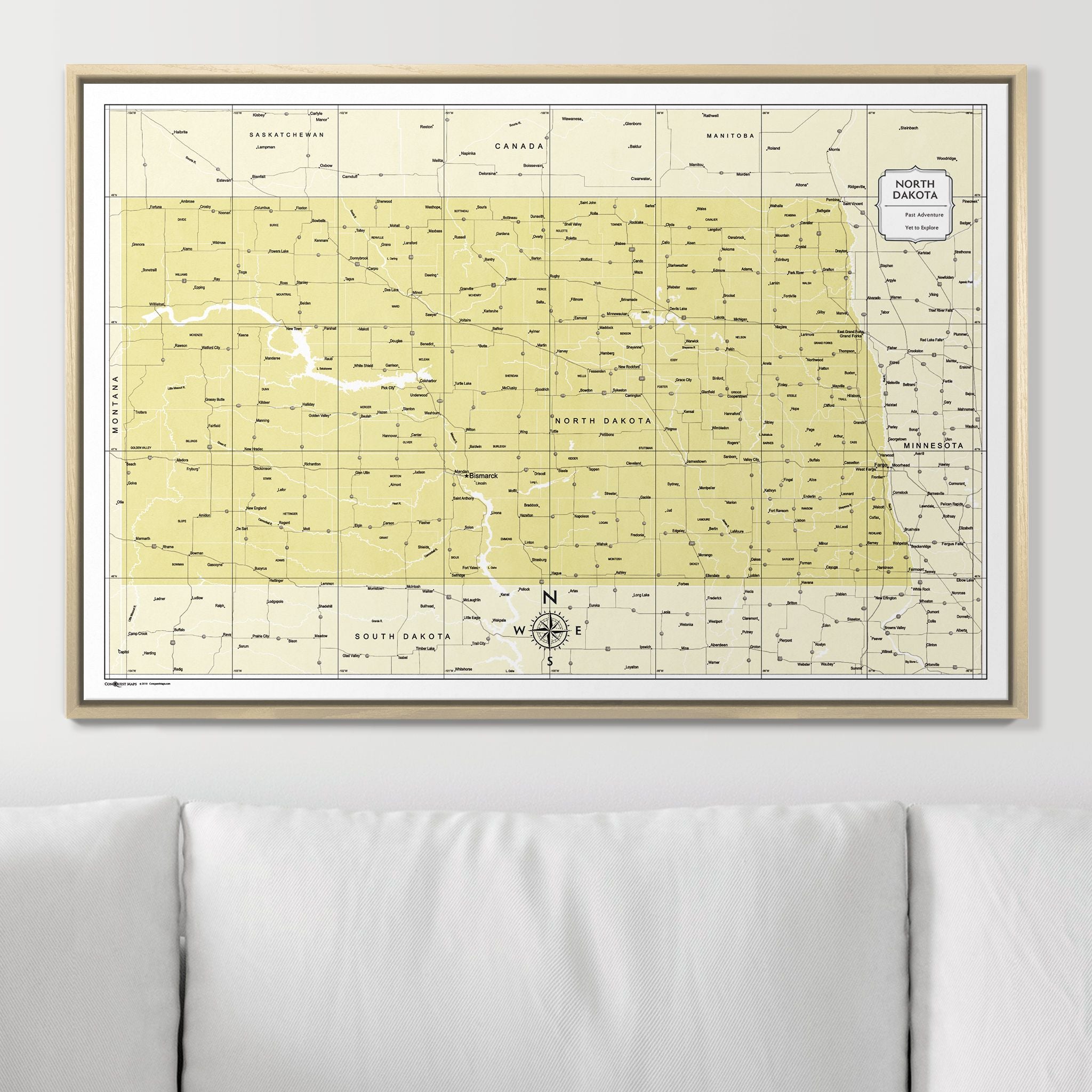 Push Pin North Dakota Map (Pin Board) - Yellow Color Splash CM Pin Board