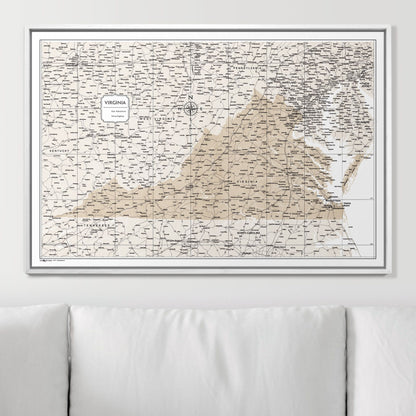 Push Pin Virginia Map (Pin Board) - Light Brown Color Splash CM Pin Board