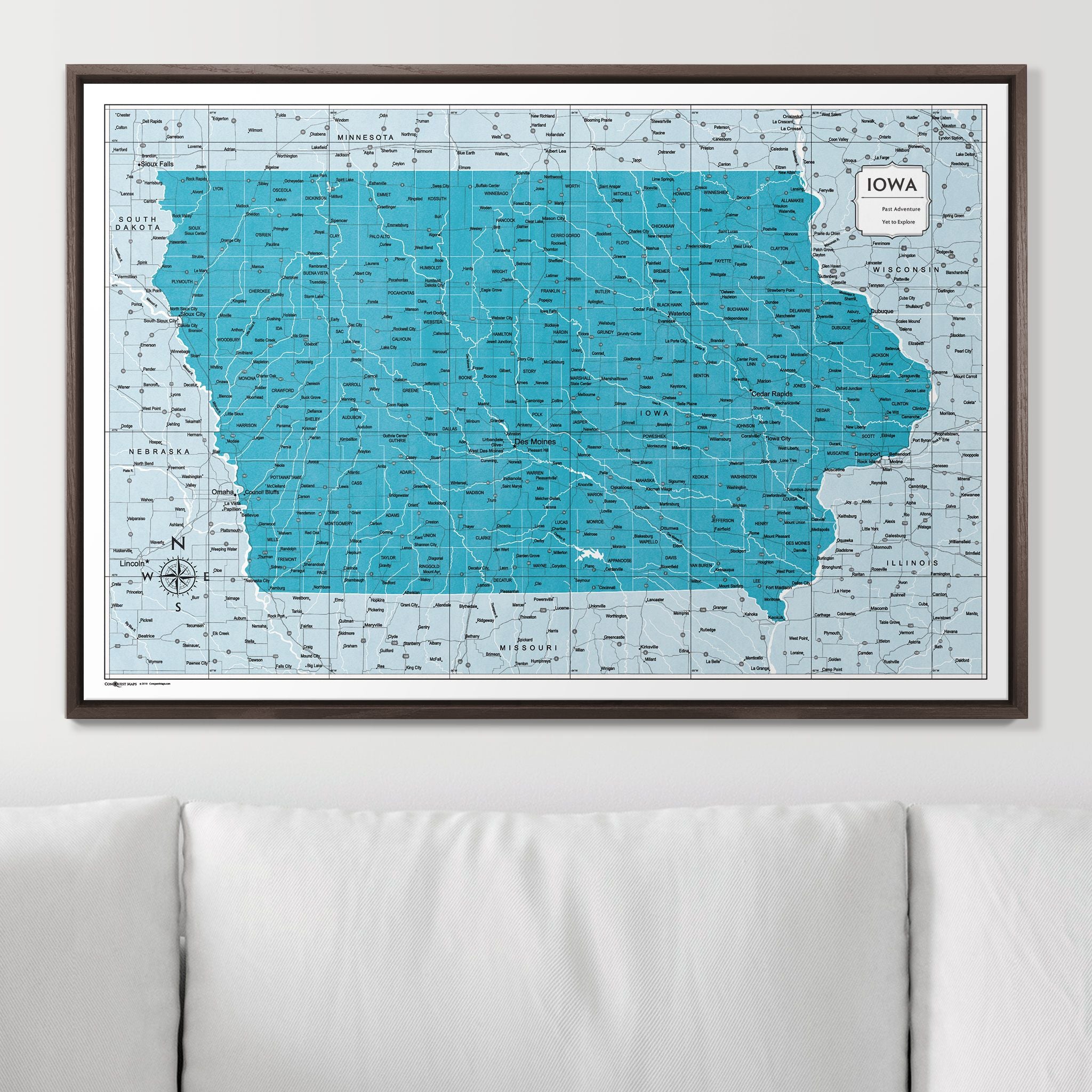 Push Pin Iowa Map (Pin Board) - Teal Color Splash CM Pin Board