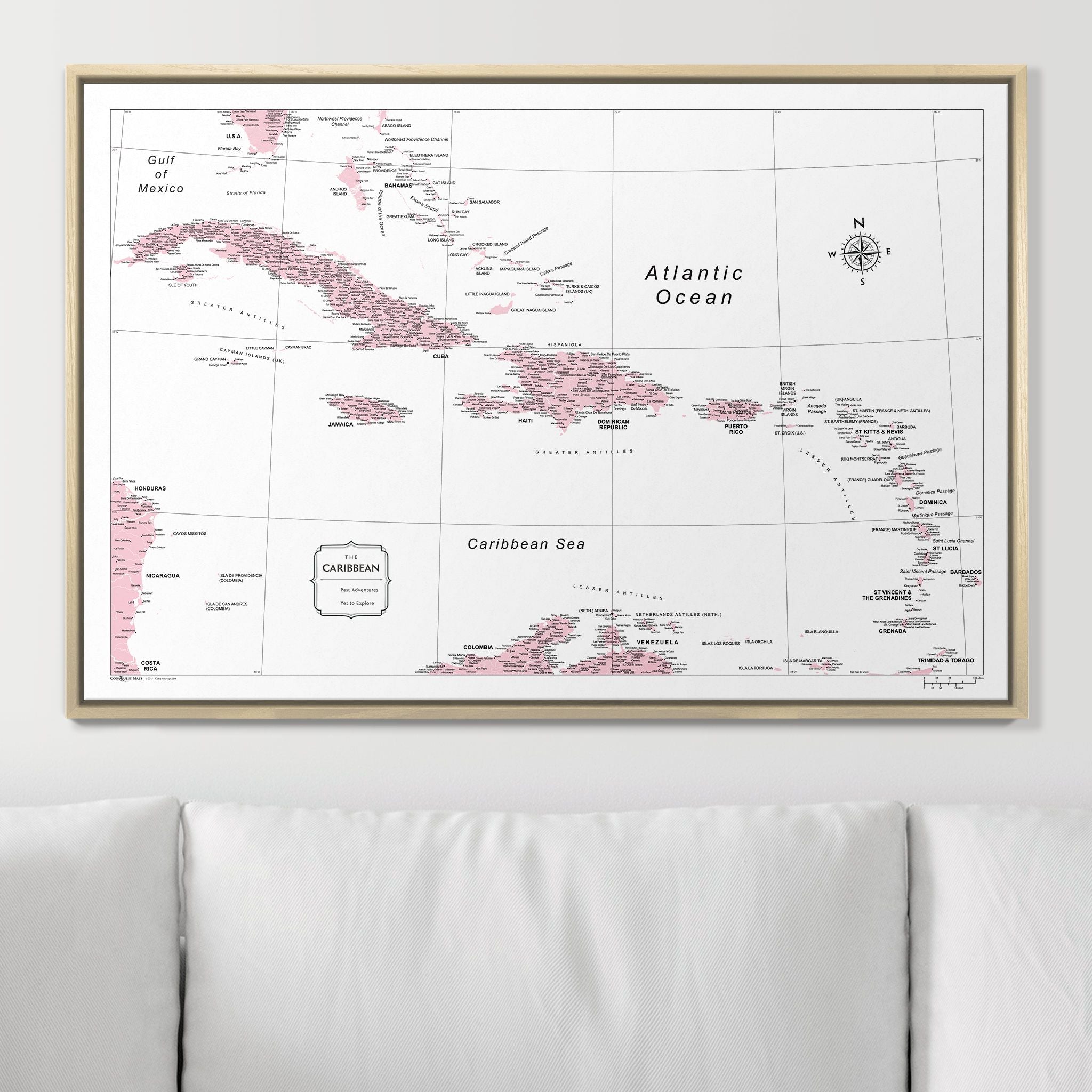 Push Pin Caribbean Map (Pin Board) - Pink Color Splash CM Pin Board