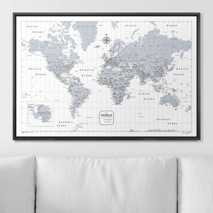 Push Pin World Map (Pin Board) - Light Gray Color Splash CM Pin Board