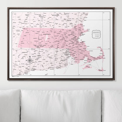 Push Pin Massachusetts Map (Pin Board) - Pink Color Splash CM Pin Board