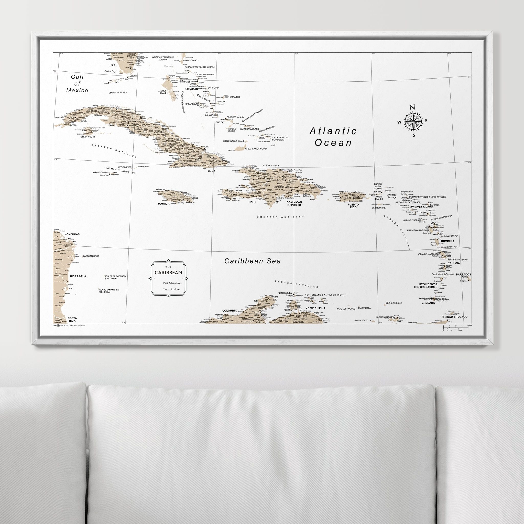 Push Pin Caribbean Map (Pin Board) - Light Brown Color Splash CM Pin Board