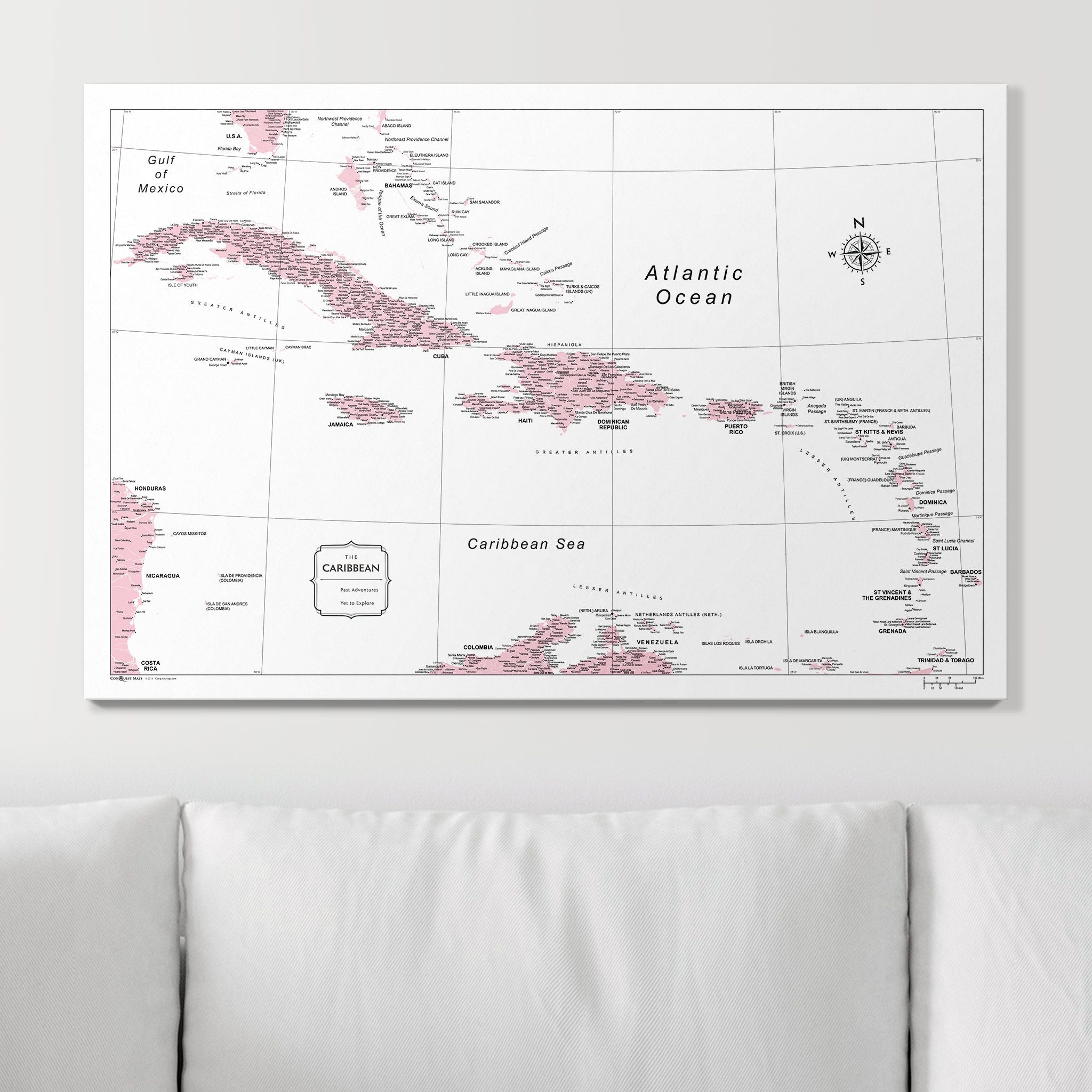 Push Pin Caribbean Map (Pin Board) - Pink Color Splash CM Pin Board