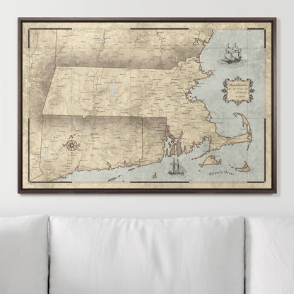 Push Pin Massachusetts Map (Pin Board) - Rustic Vintage CM Pin Board