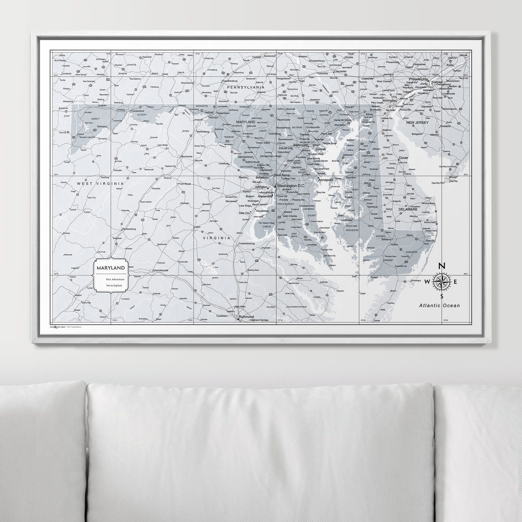 Push Pin Maryland Map (Pin Board) - Light Gray Color Splash CM Pin Board