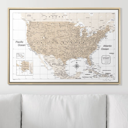 Push Pin USA Map (Pin Board) - Light Brown Color Splash CM Pin Board