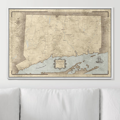 Push Pin Connecticut Map (Pin Board) - Rustic Vintage CM Pin Board