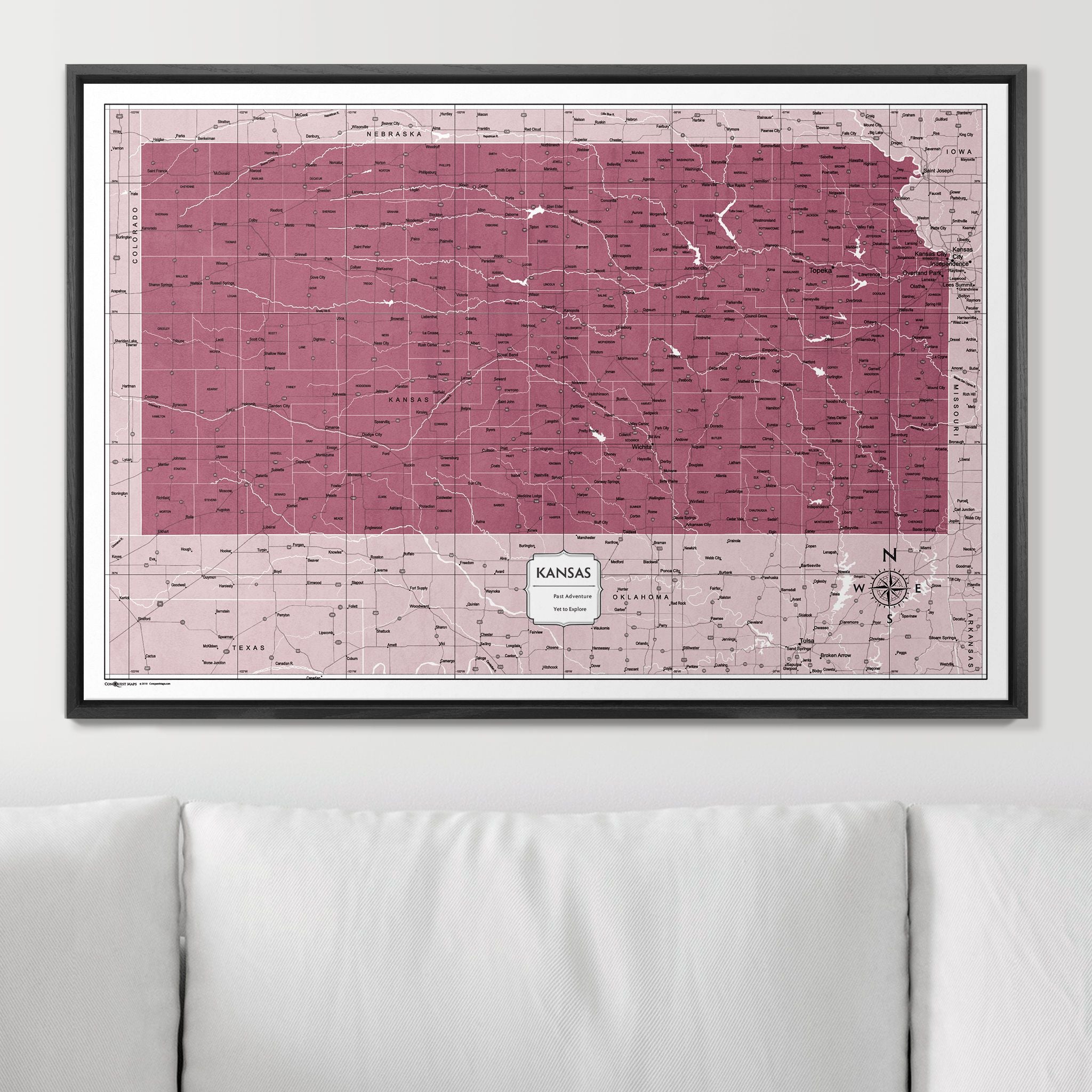 Push Pin Kansas Map (Pin Board) - Burgundy Color Splash CM Pin Board