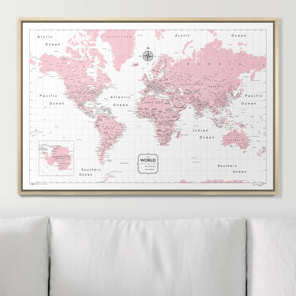 Push Pin World Map (Pin Board) - Pink Color Splash CM Pin Board