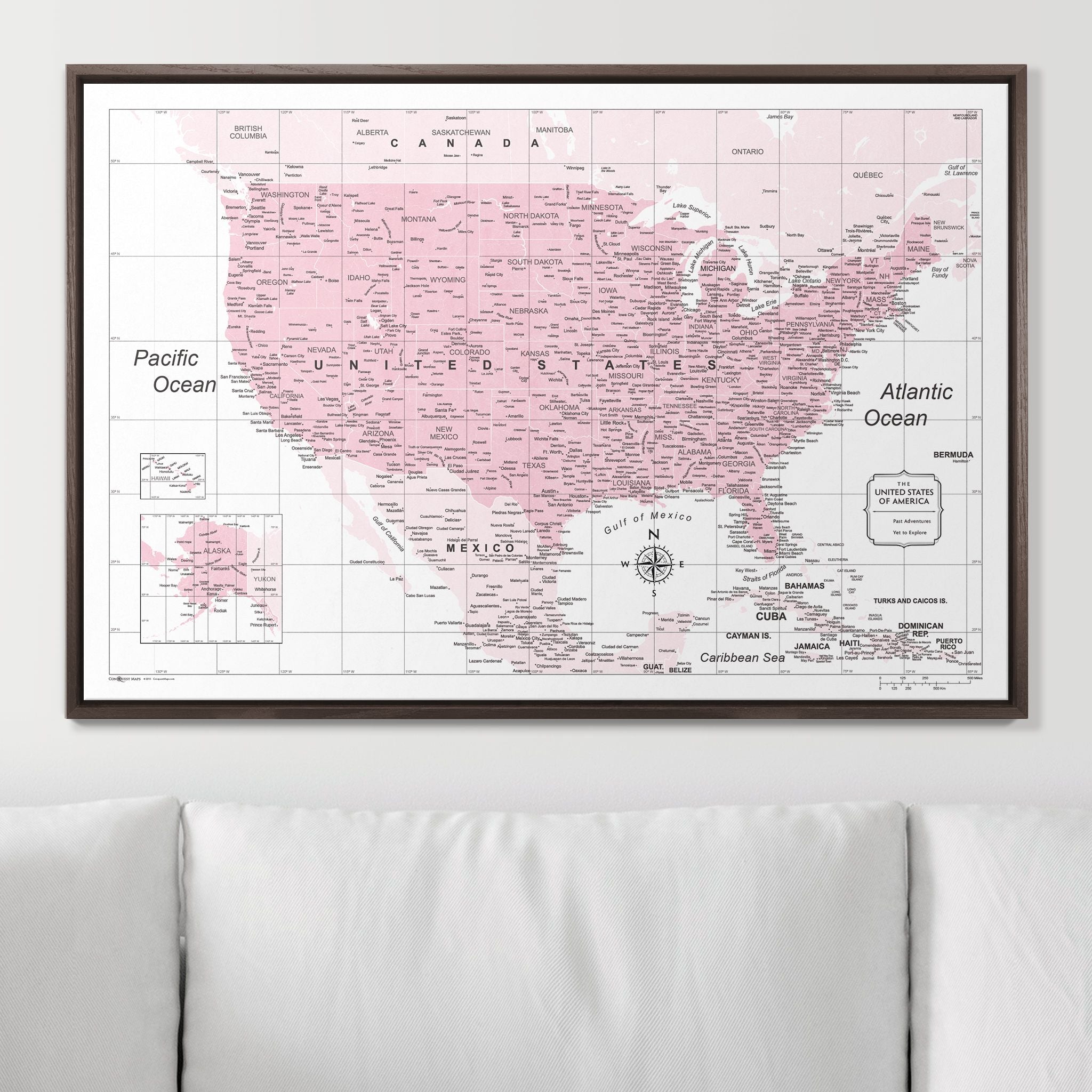 Push Pin USA Map (Pin Board) - Pink Color Splash CM Pin Board