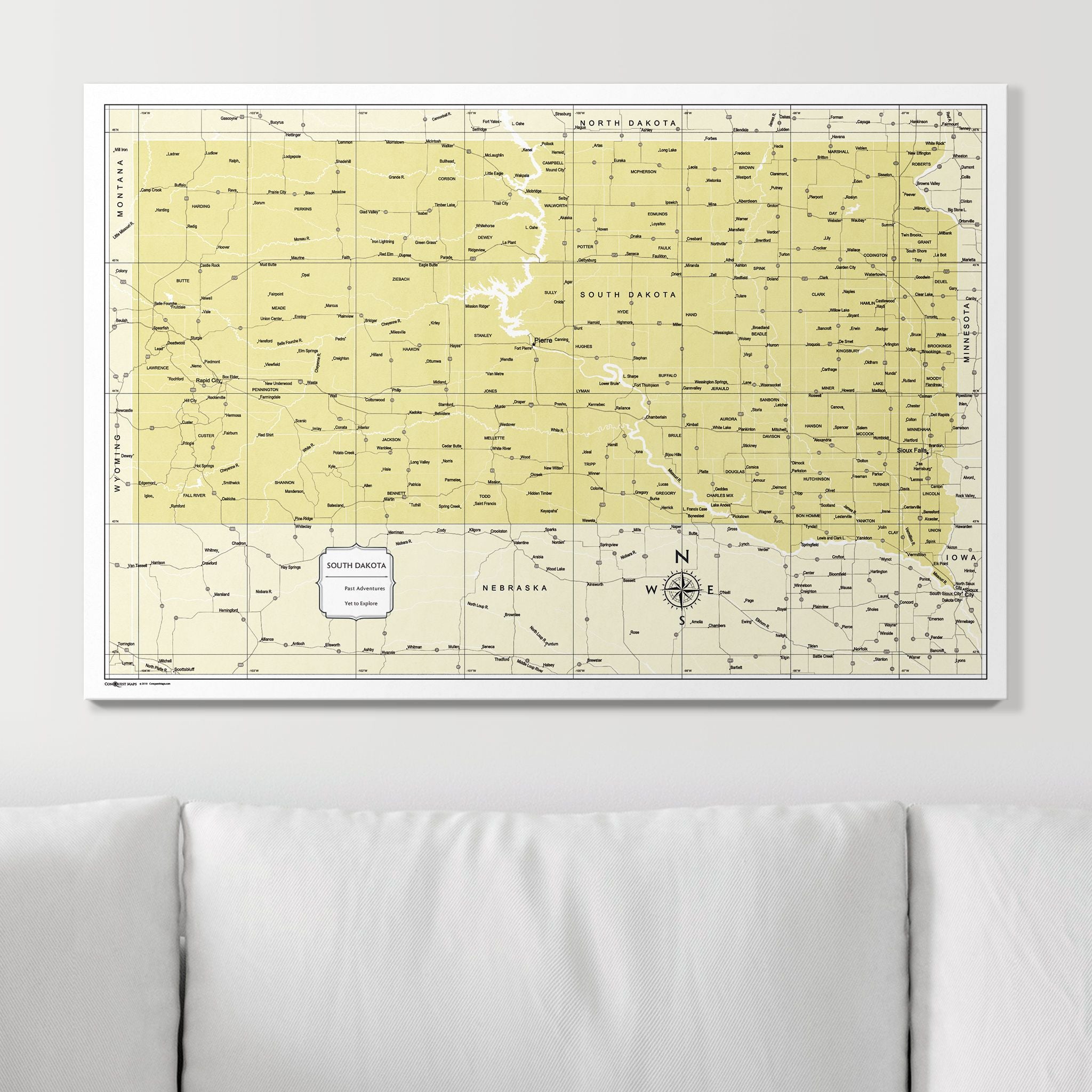 Push Pin South Dakota Map (Pin Board) - Yellow Color Splash CM Pin Board