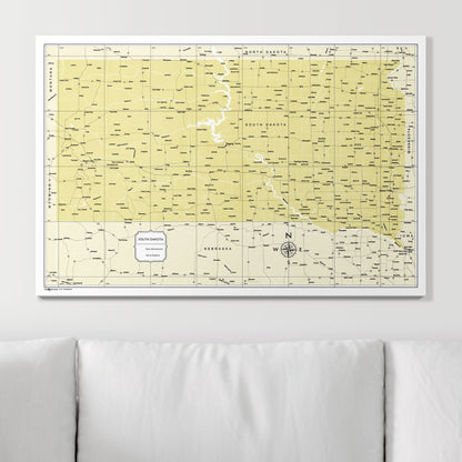 Push Pin South Dakota Map (Pin Board) - Yellow Color Splash CM Pin Board