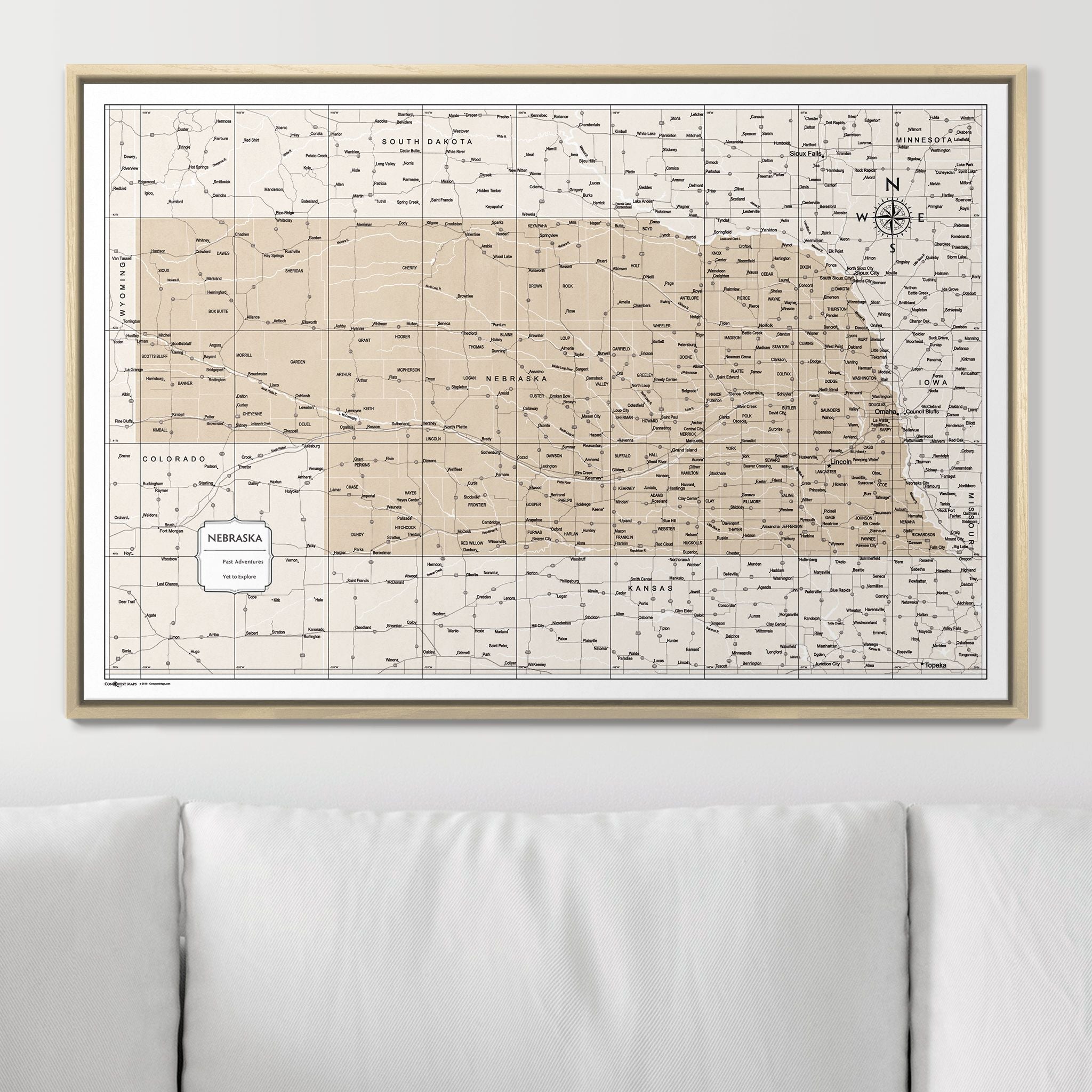 Push Pin Nebraska Map (Pin Board) - Light Brown Color Splash CM Pin Board