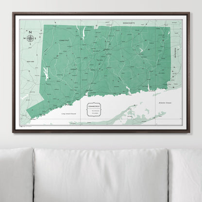 Push Pin Connecticut Map (Pin Board) - Green Color Splash CM Pin Board