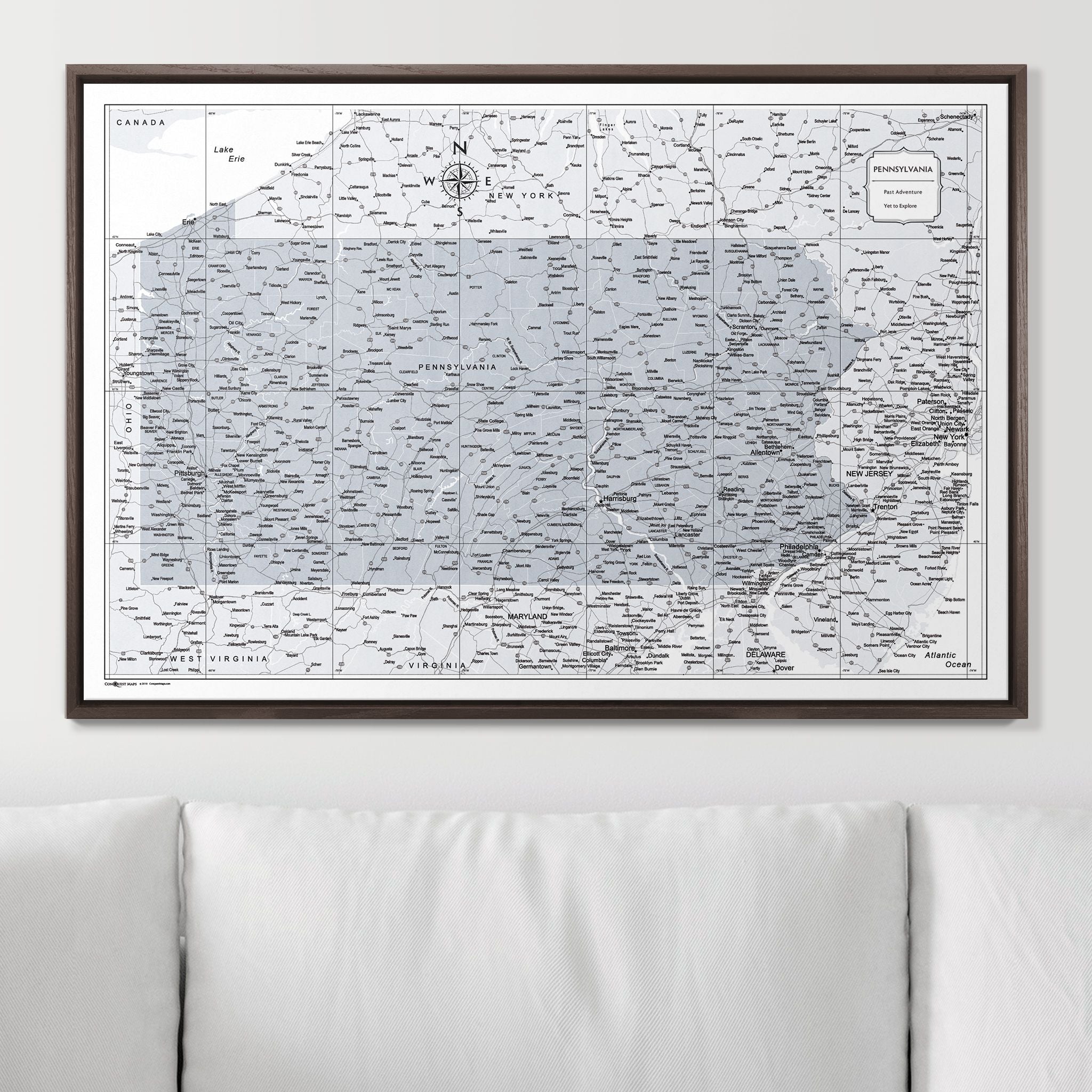 Push Pin Pennsylvania Map (Pin Board) - Light Gray Color Splash CM Pin Board