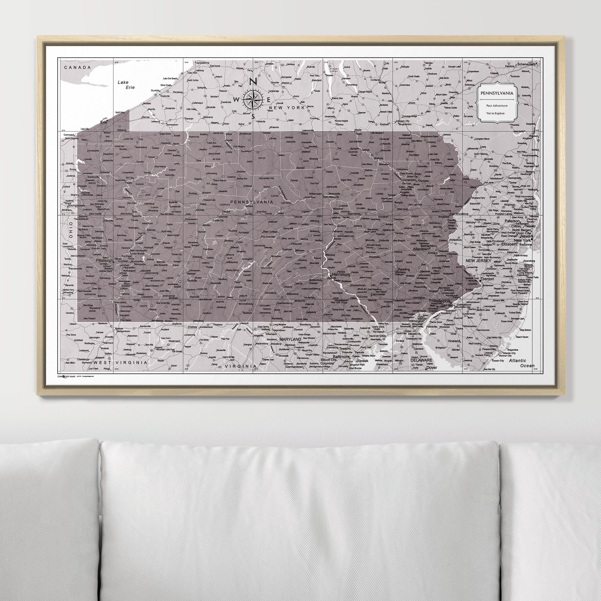 Push Pin Pennsylvania Map (Pin Board) - Dark Brown Color Splash CM Pin Board