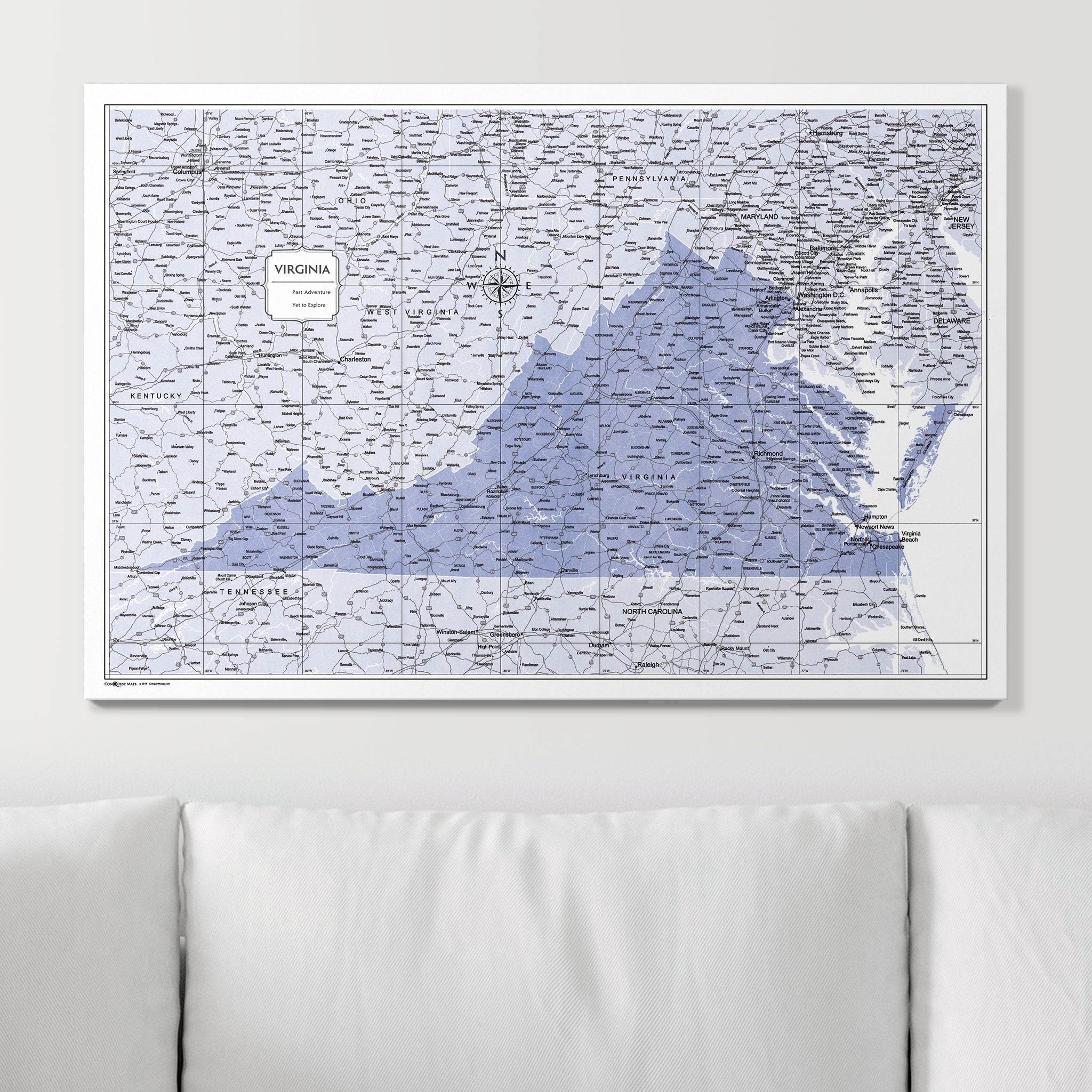 Push Pin Virginia Map (Pin Board) - Purple Color Splash CM Pin Board