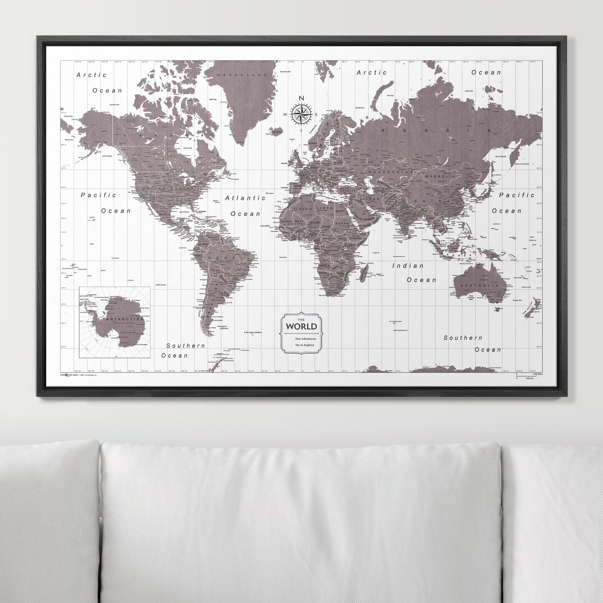 Push Pin World Map (Pin Board) - Dark Brown Color Splash CM Pin Board