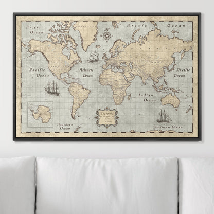 Push Pin World Map (Pin Board) - Rustic Vintage CM Pin Board