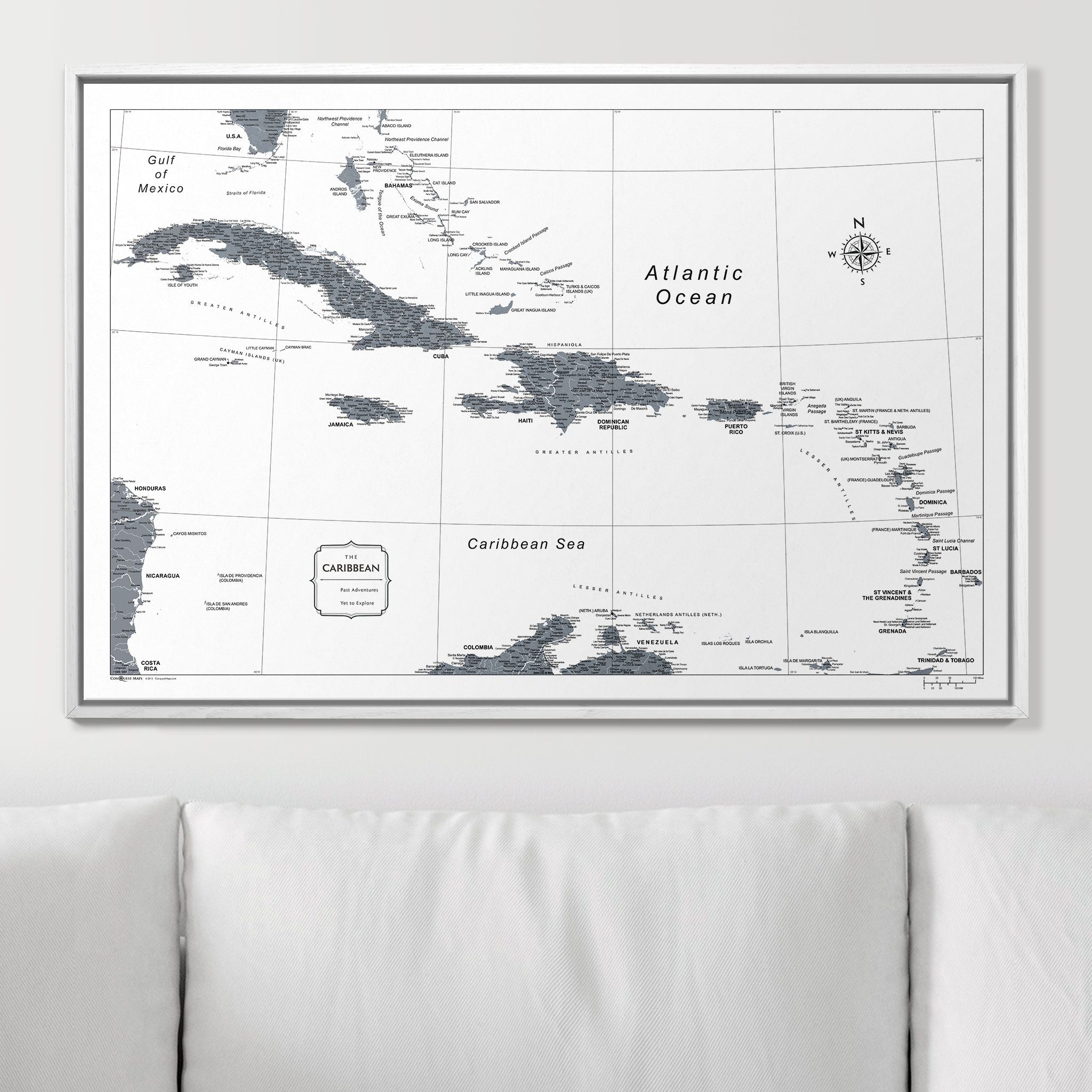 Push Pin Caribbean Map (Pin Board) - Dark Gray Color Splash CM Pin Board