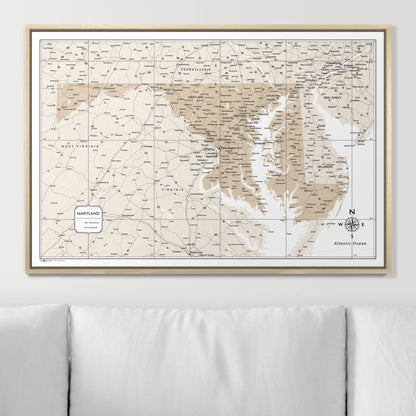 Push Pin Maryland Map (Pin Board) - Light Brown Color Splash CM Pin Board