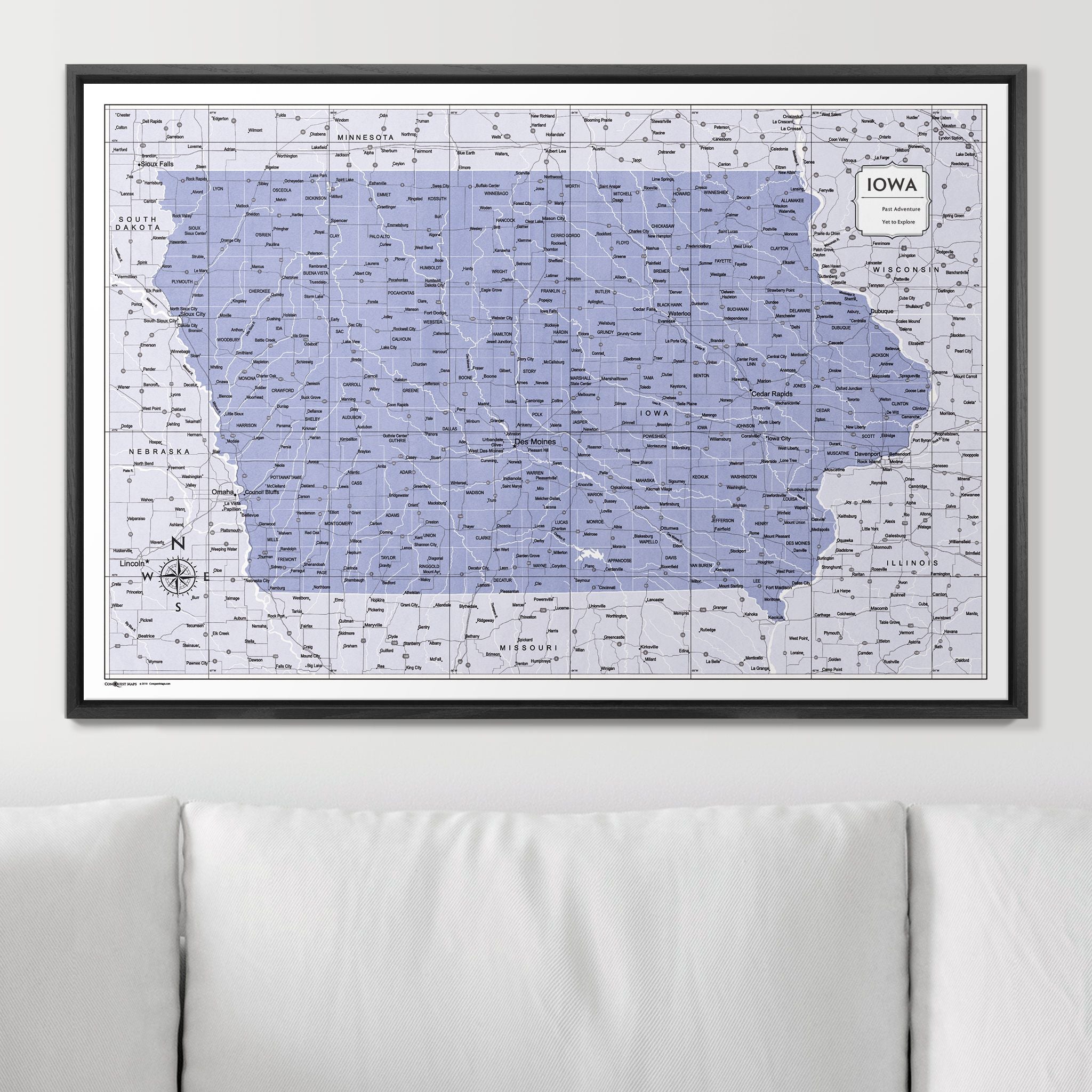 Push Pin Iowa Map (Pin Board) - Purple Color Splash CM Pin Board