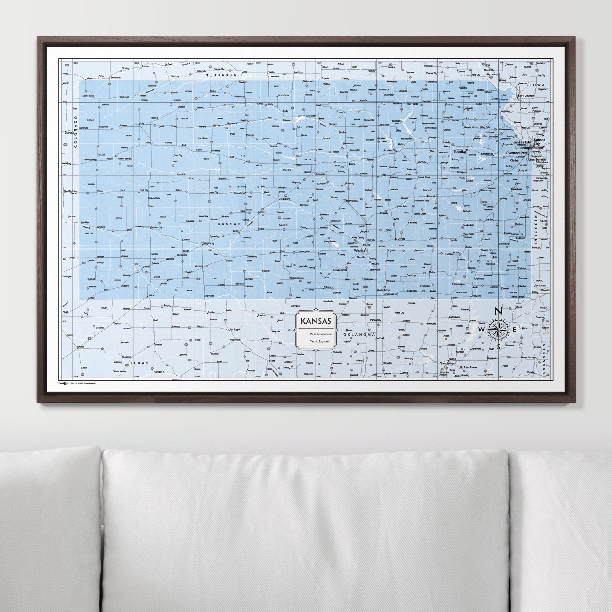 Push Pin Kansas Map (Pin Board) - Light Blue Color Splash CM Pin Board