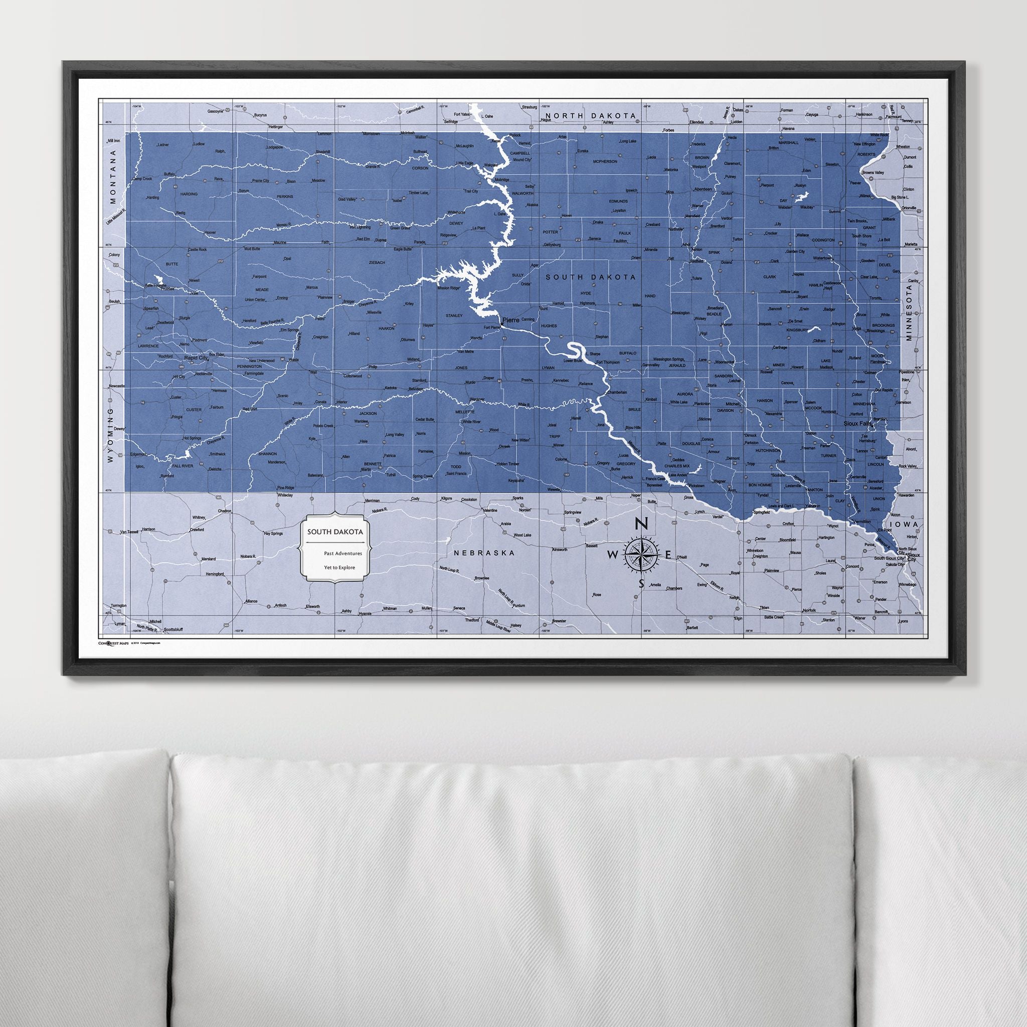 Push Pin South Dakota Map (Pin Board) - Navy Color Splash CM Pin Board