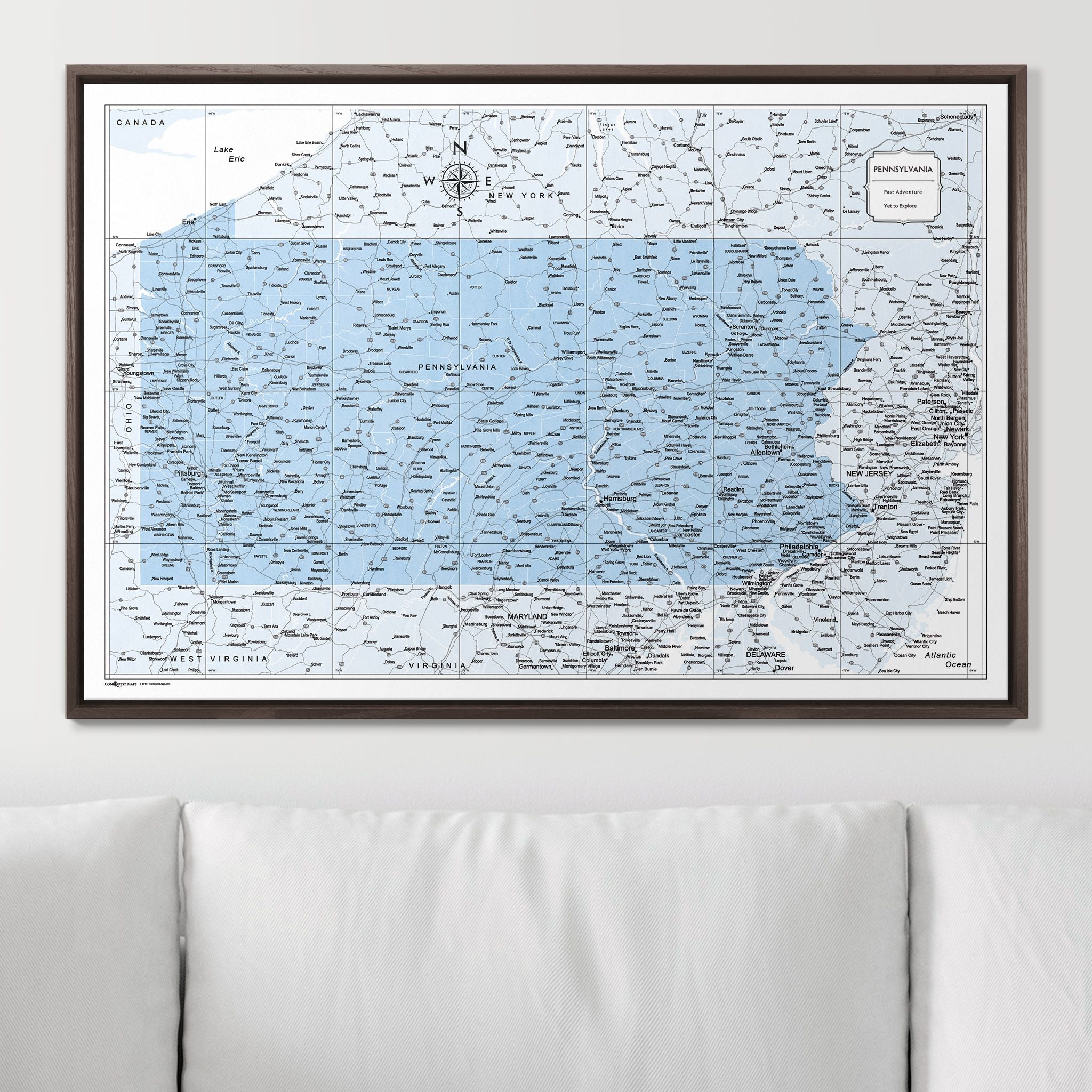 Push Pin Pennsylvania Map (Pin Board) - Light Blue Color Splash CM Pin Board