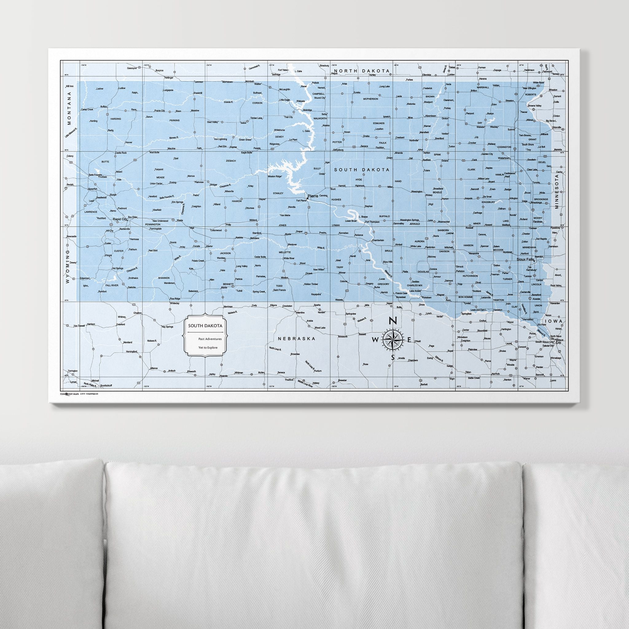 Push Pin South Dakota Map (Pin Board) - Light Blue Color Splash CM Pin Board