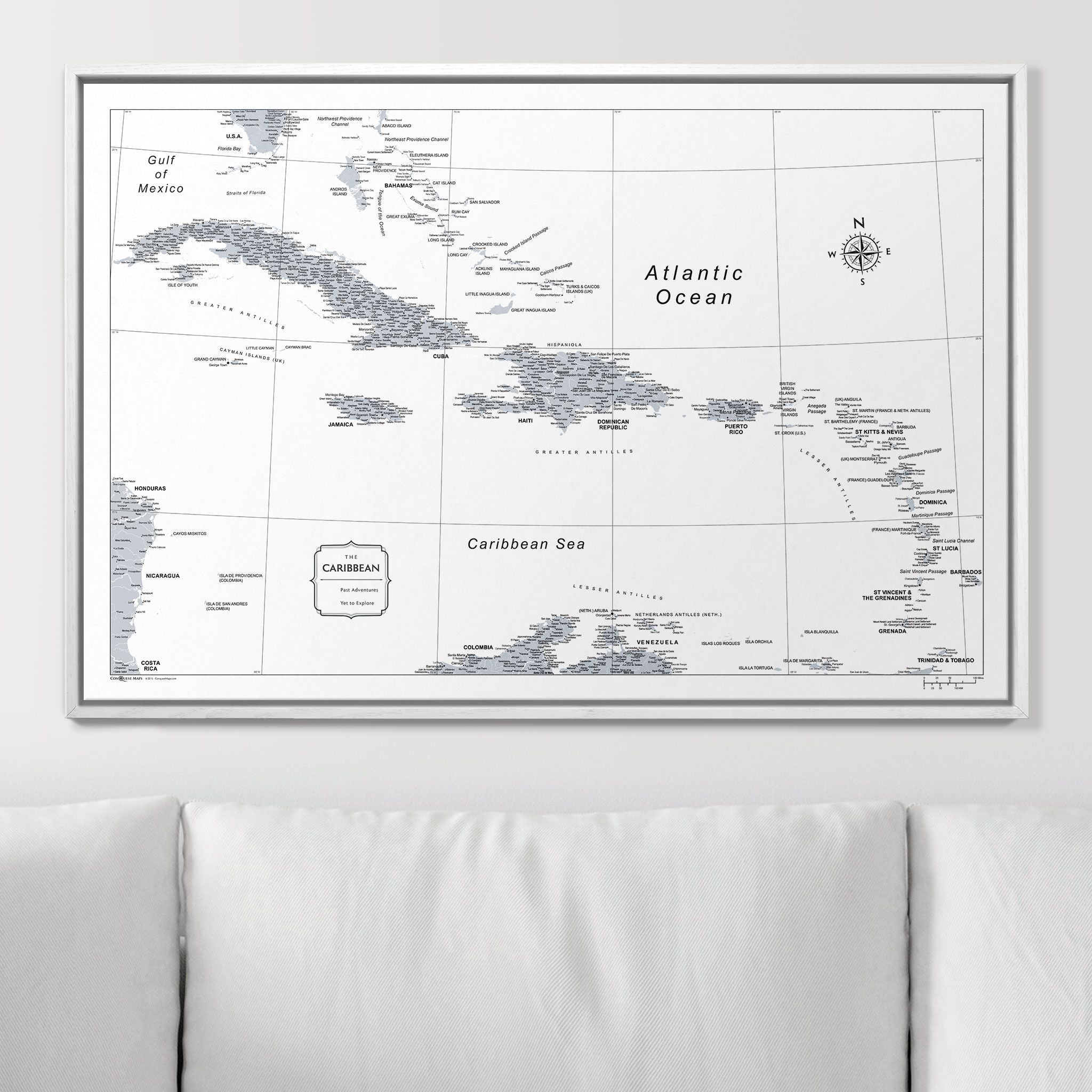 Push Pin Caribbean Map (Pin Board) - Light Gray Color Splash CM Pin Board