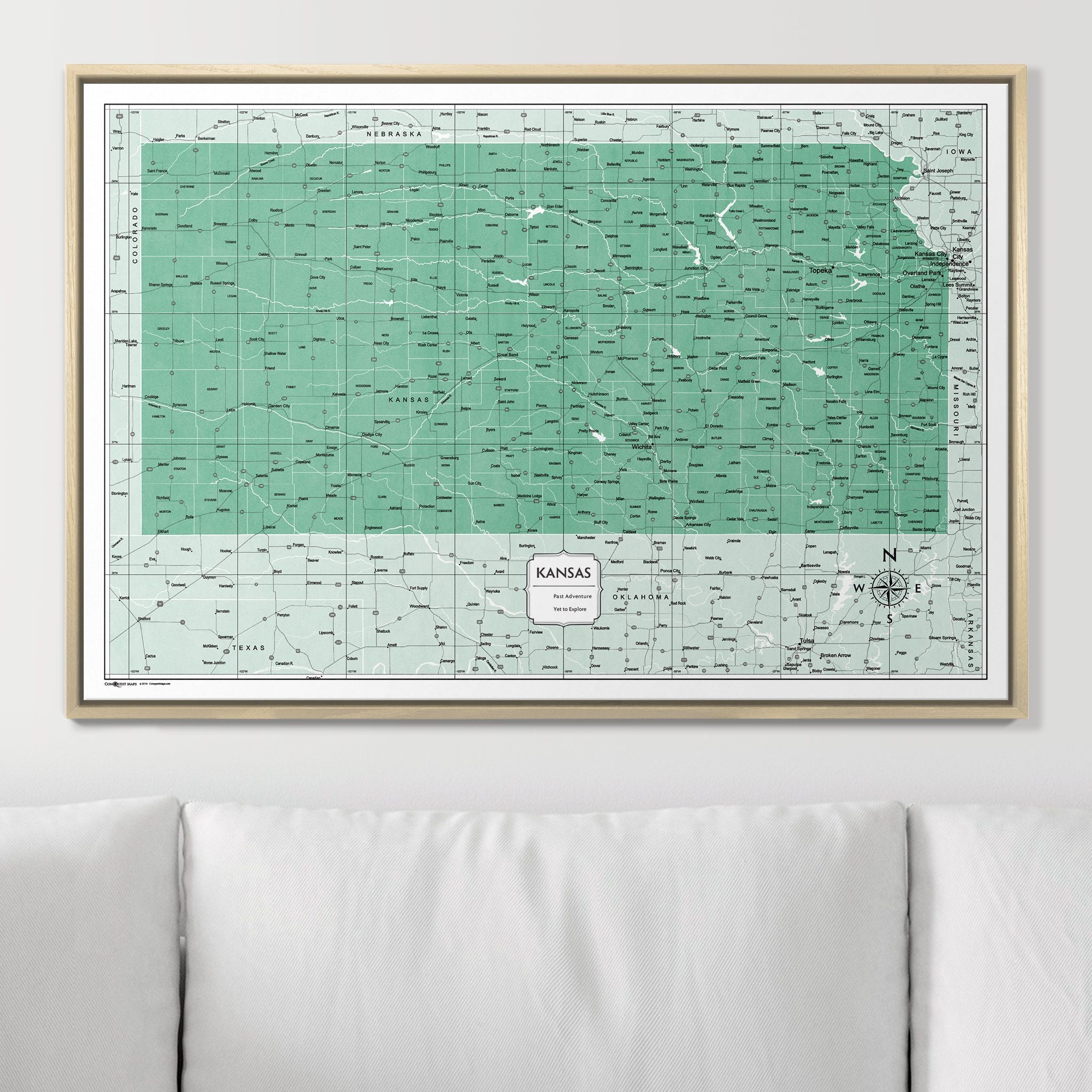 Push Pin Kansas Map (Pin Board) - Green Color Splash CM Pin Board