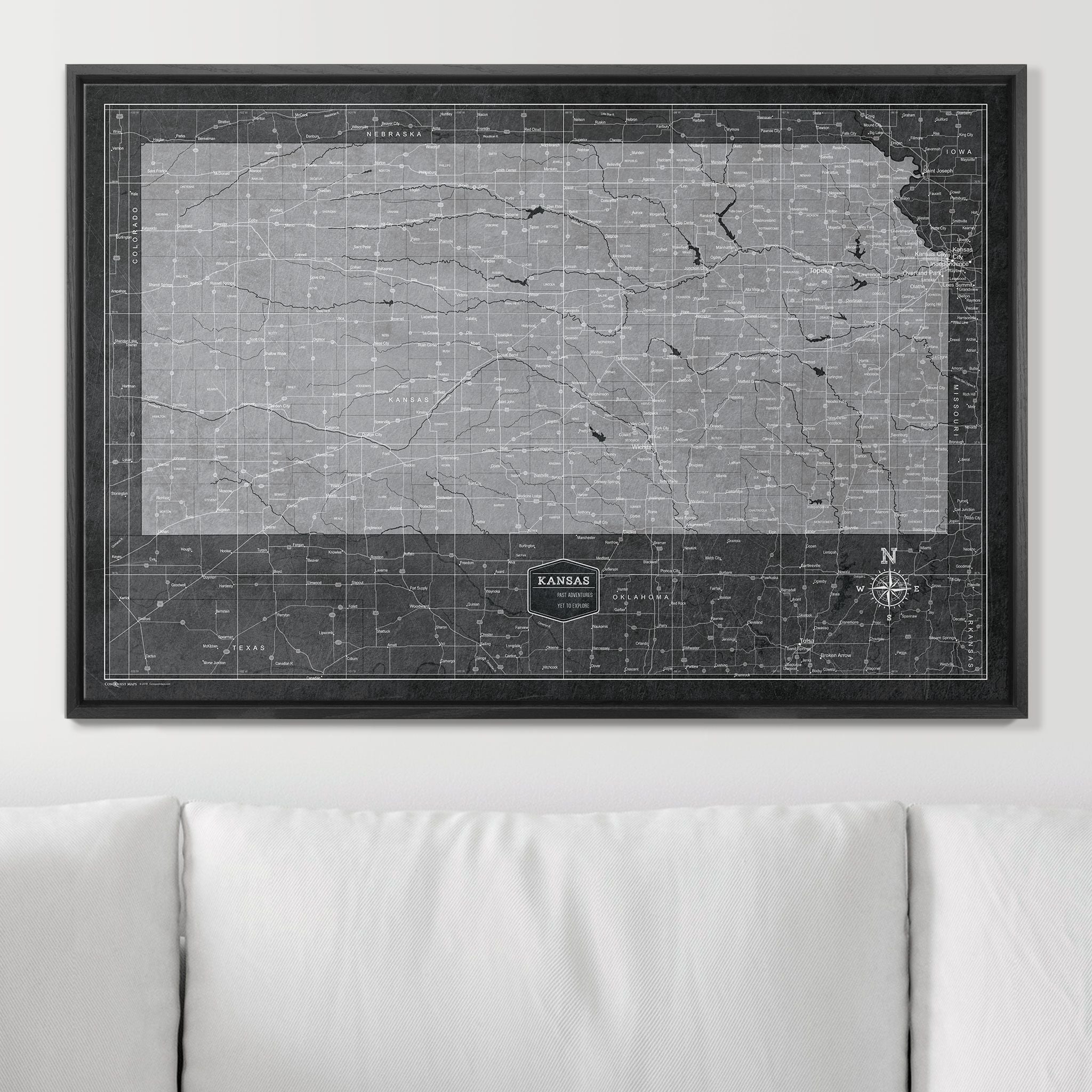 Push Pin Kansas Map (Pin Board) - Modern Slate CM Pin Board