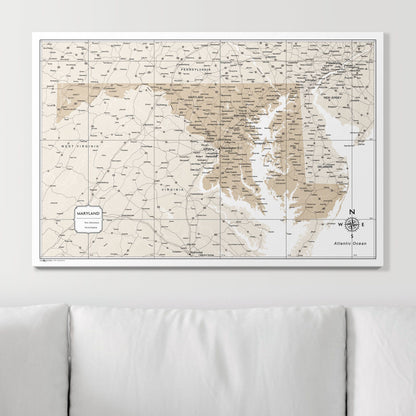 Push Pin Maryland Map (Pin Board) - Light Brown Color Splash CM Pin Board