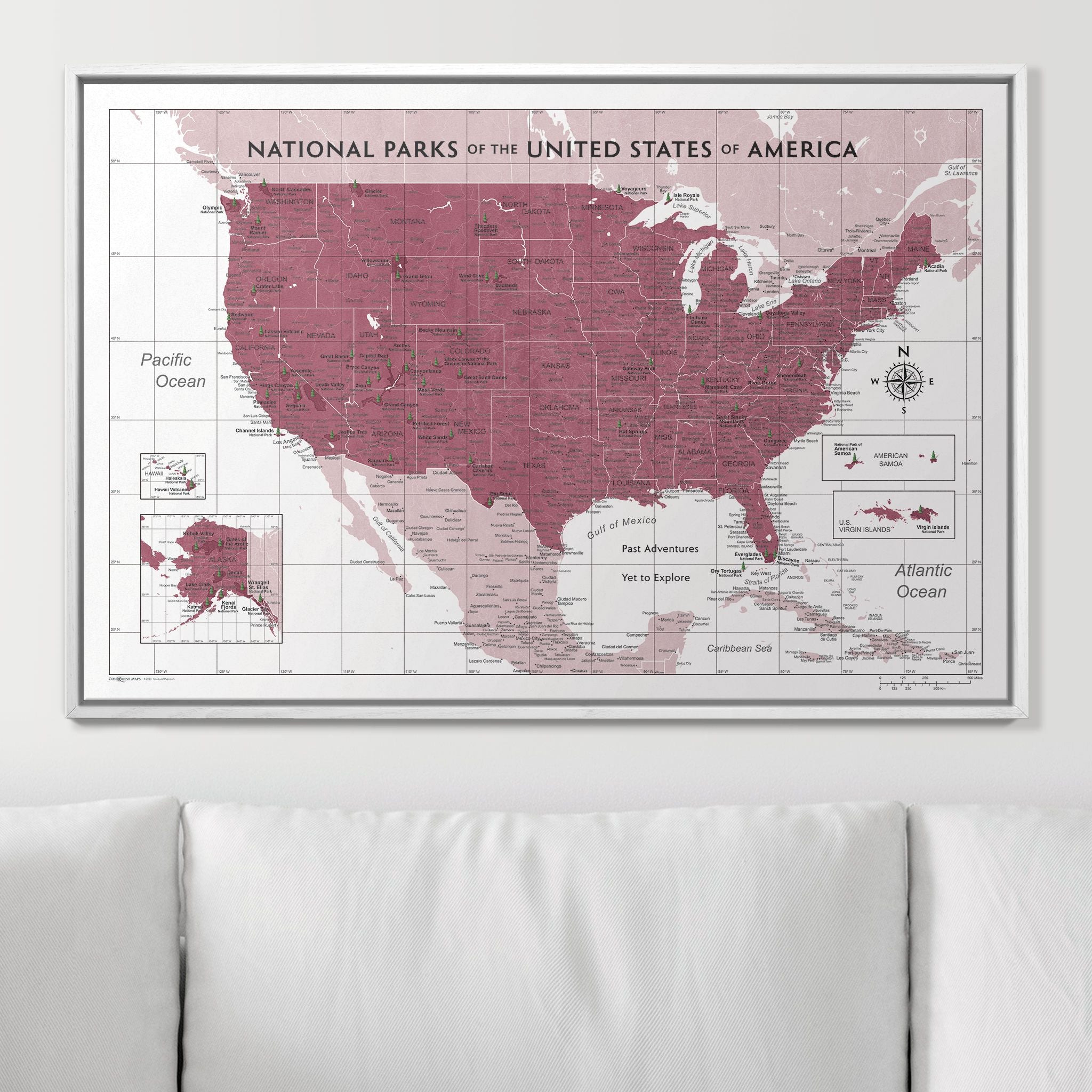 Push Pin National Parks Map (Pin Board) - Burgundy Color Splash CM Pin Board