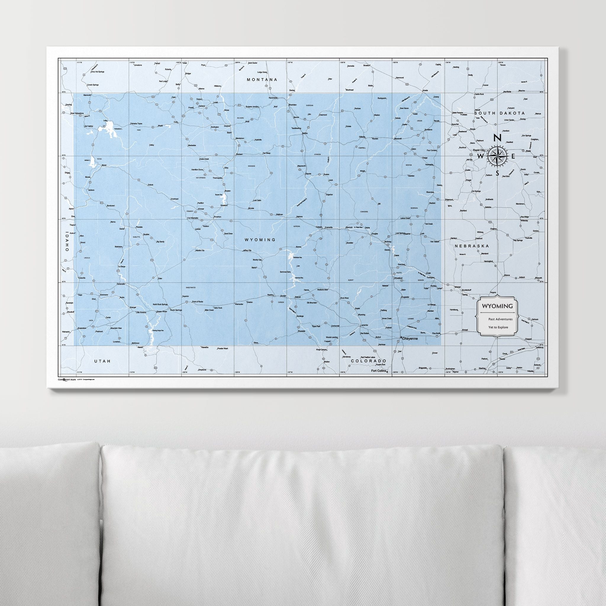 Push Pin Wyoming Map (Pin Board) - Light Blue Color Splash CM Pin Board