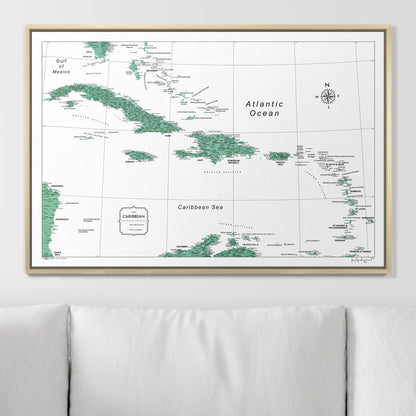 Push Pin Caribbean Map (Pin Board) - Green Color Splash CM Pin Board