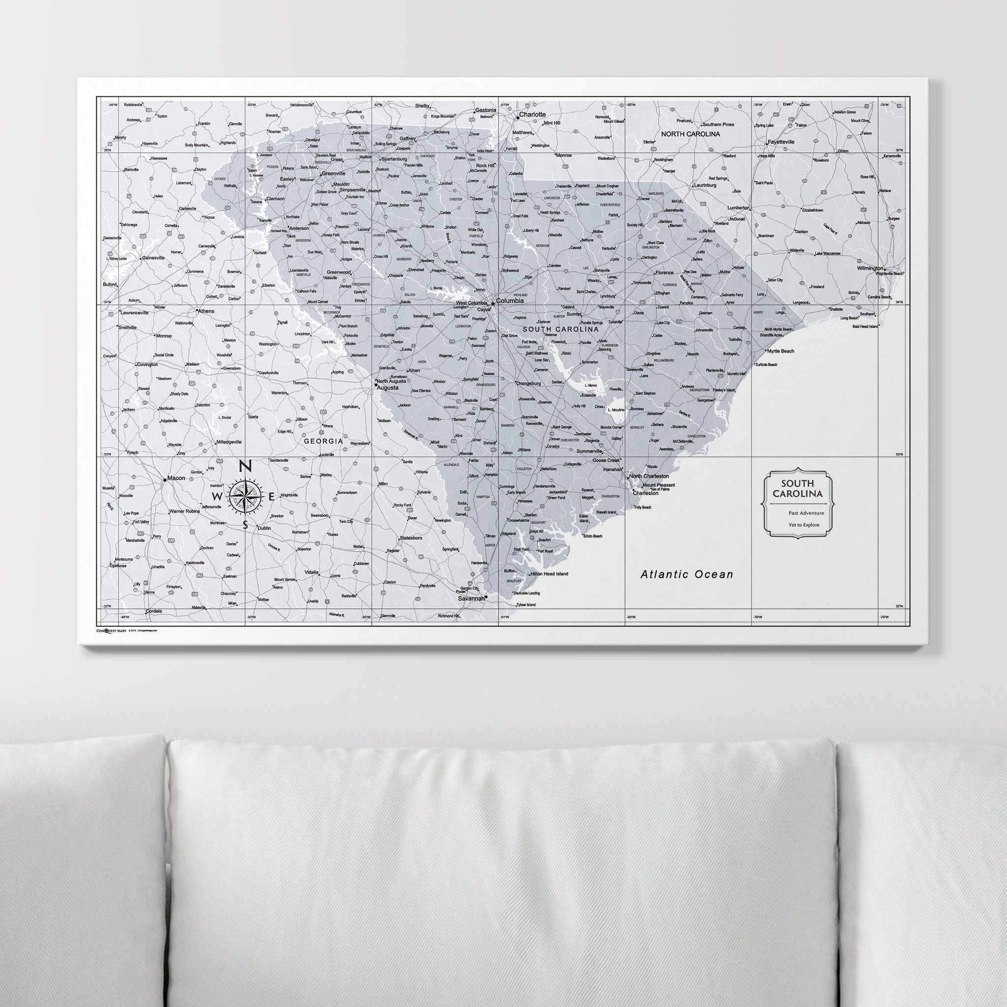 Push Pin South Carolina Map (Pin Board) - Light Gray Color Splash CM Pin Board