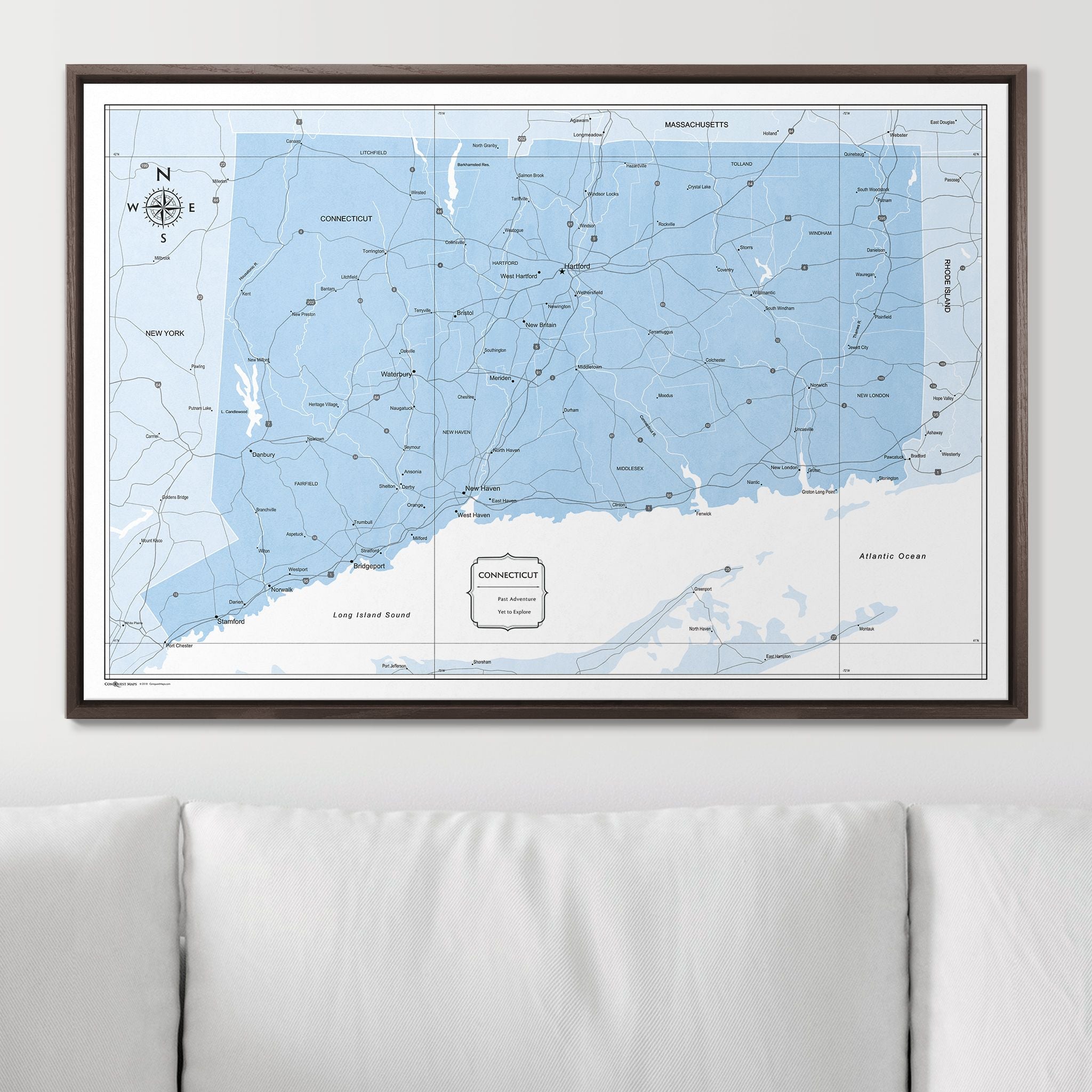 Push Pin Connecticut Map (Pin Board) - Light Blue Color Splash CM Pin Board